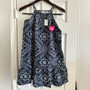 The Childrens Place Girl's Blue Handkerchief Print Halter Dress, Size L (10-12)